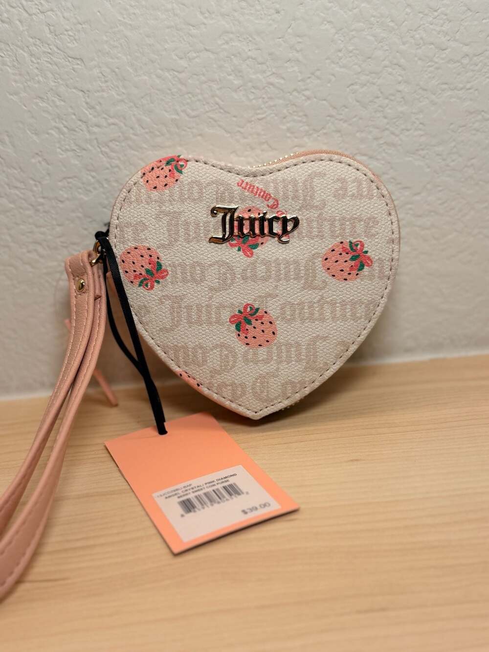 Juicy Couture Angel Crystal Pink Diamond Berry Sweet Heart Coin Purse Wristlet